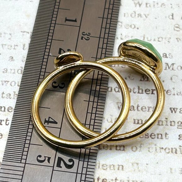 Set Lot 2 Gold Stella & Dot Green and Blue Stone Stacking Band Rings Size 8 - Picture 3 of 13